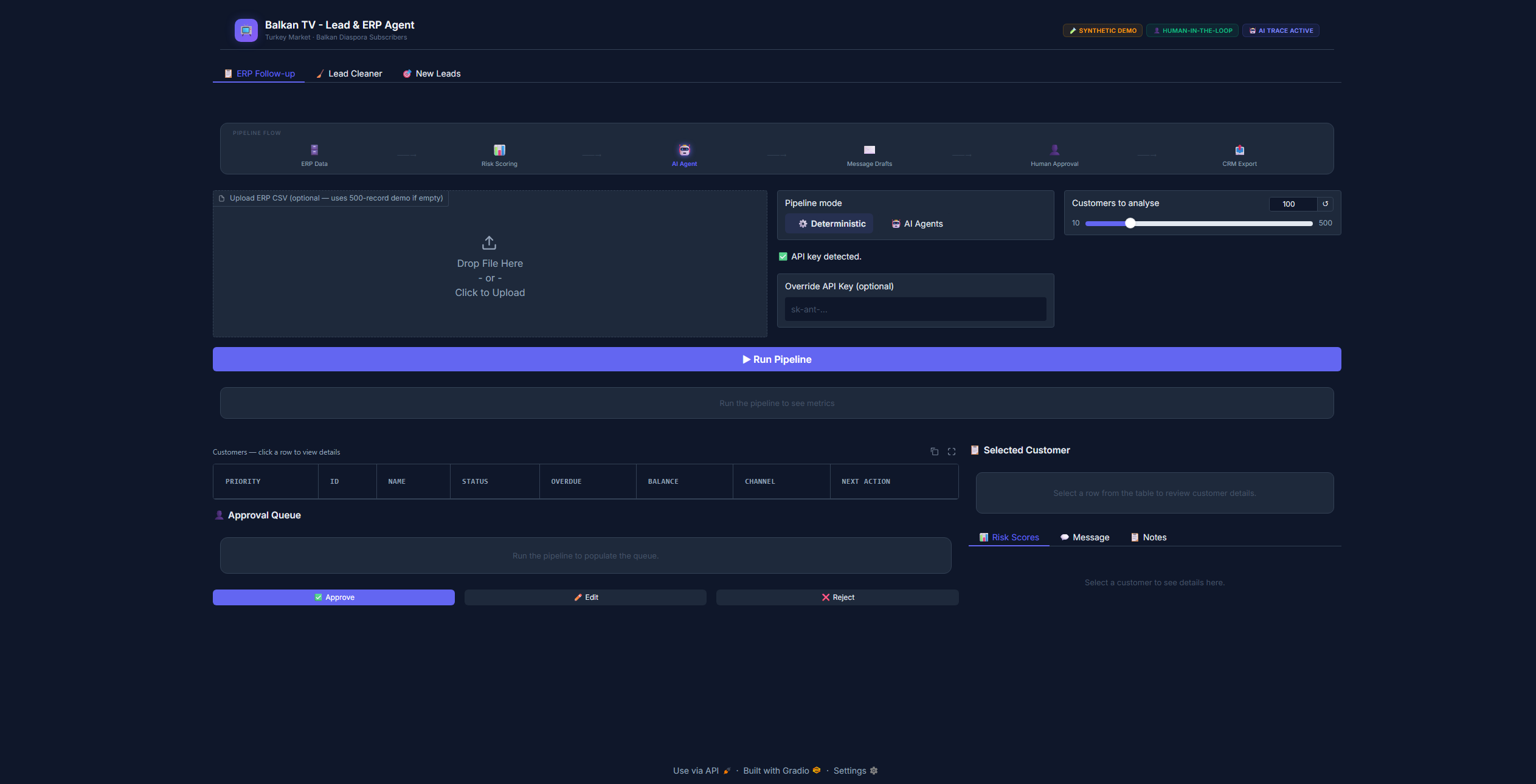 Lead scoring and ERP customer workflow interface for the Balkan TV Lead and ERP Agent.