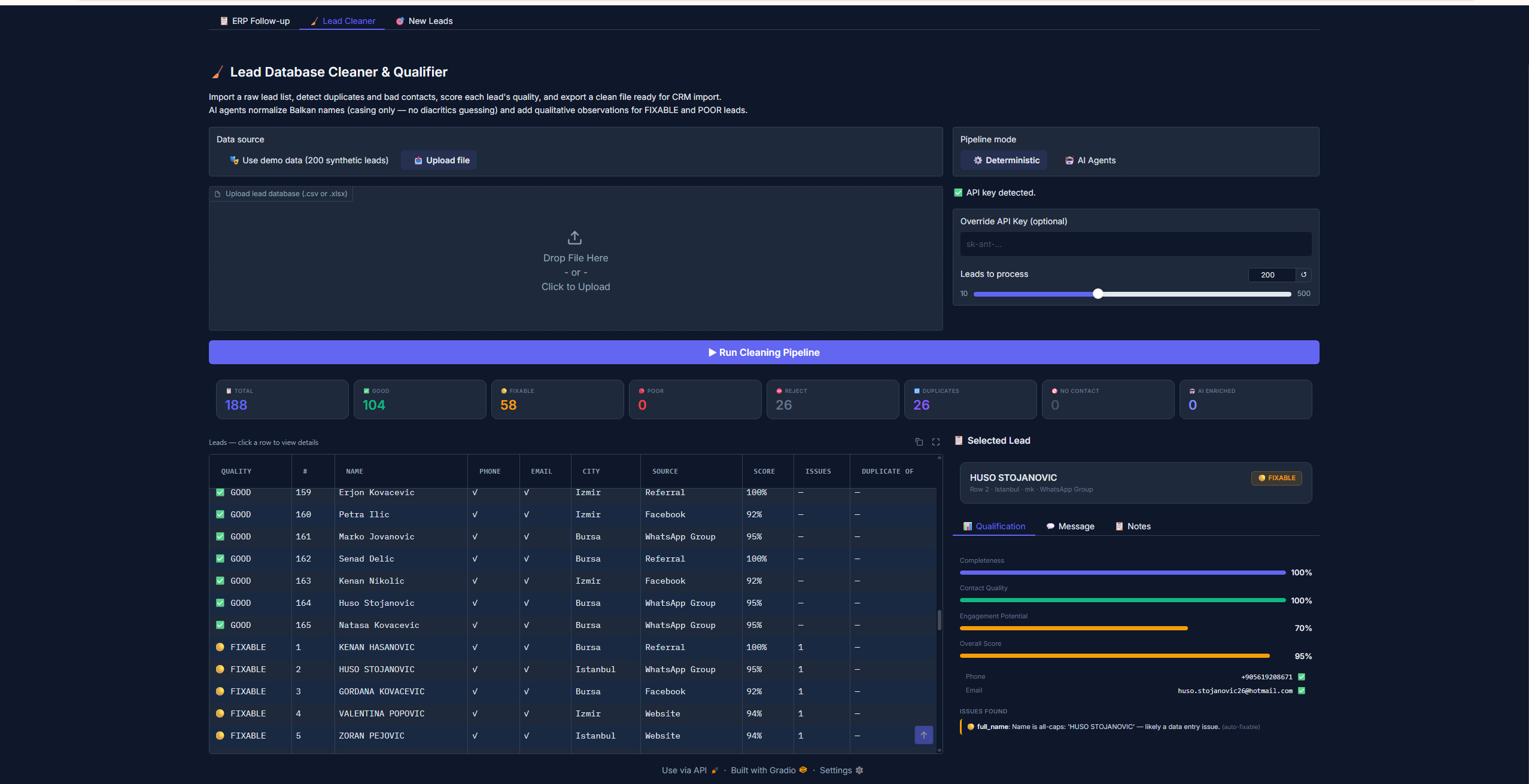 Balkan TV ERP customer context screen with lead details.