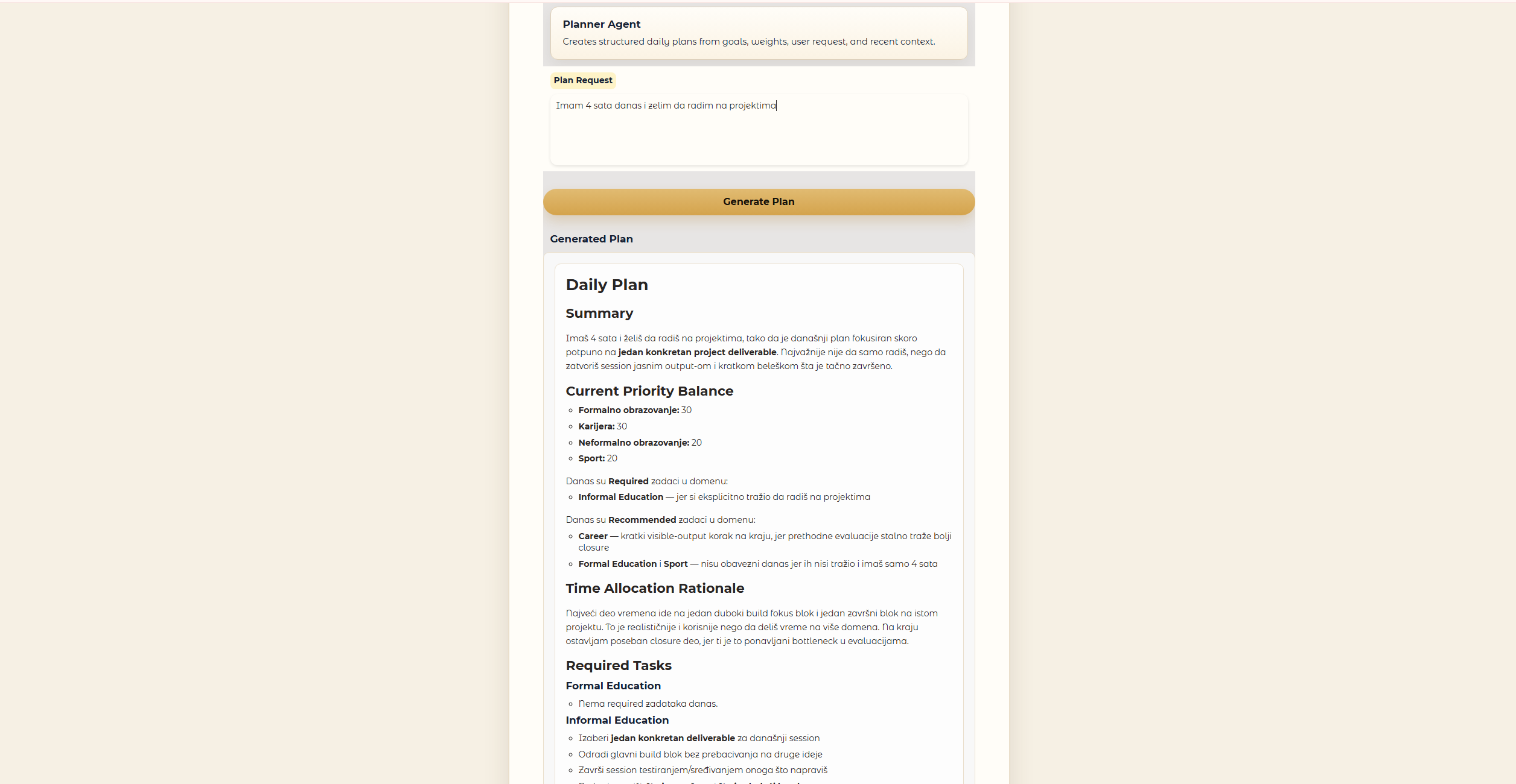 Jovan OS Lite goal state and progress overview screen.