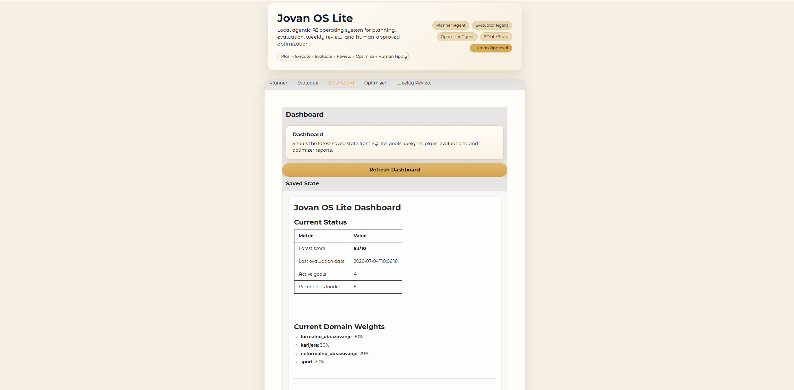 Jovan OS Lite optimization notes and recommendations screen.