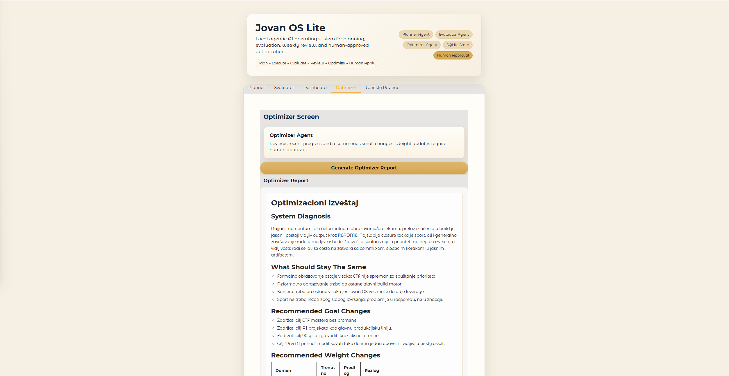 Jovan OS Lite human approval screen before plan changes are applied.