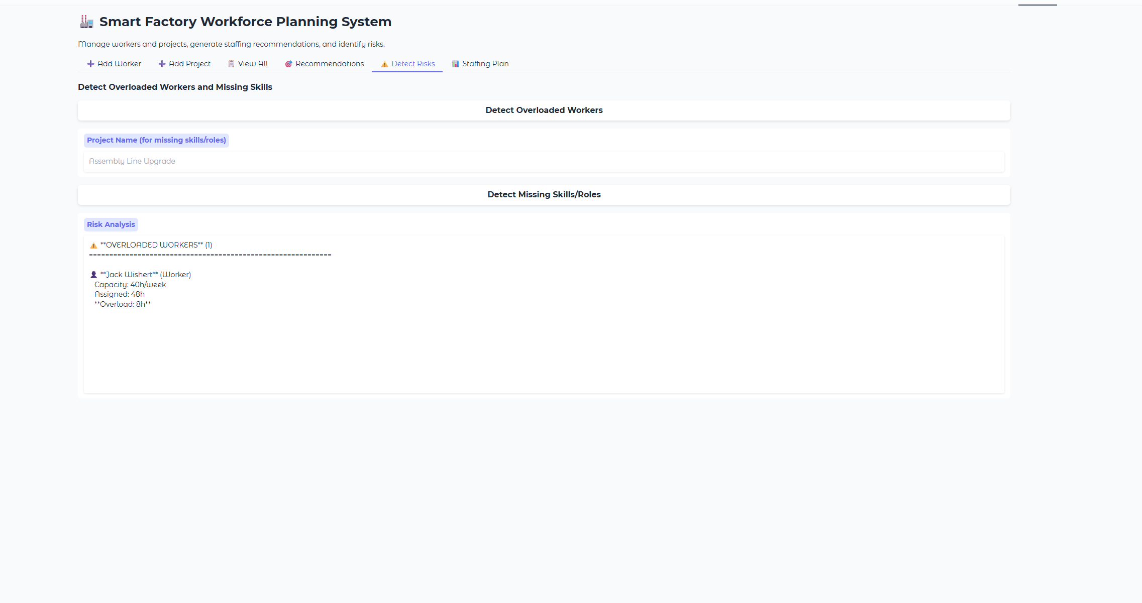 Smart Factory capacity planning screen reacting to schedule changes.