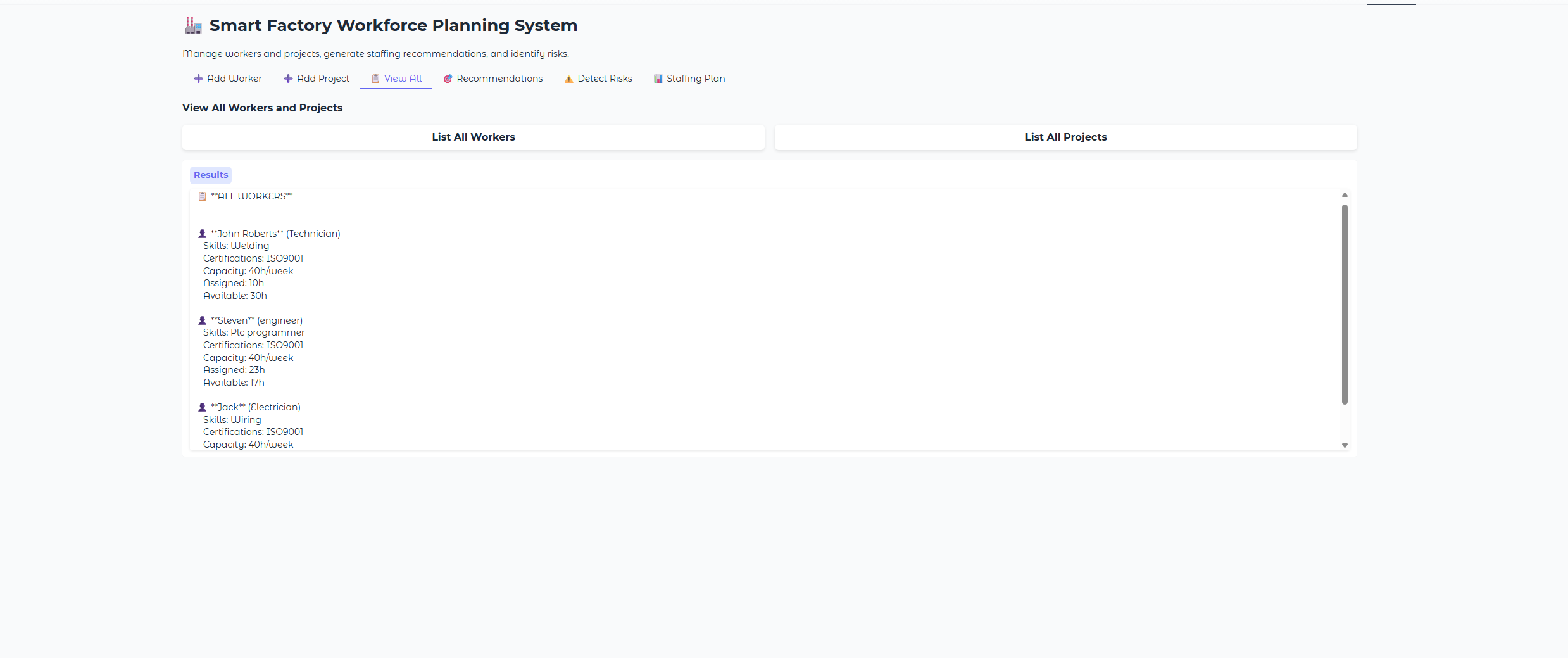 Smart Factory schedule change response screen for urgent workforce updates.